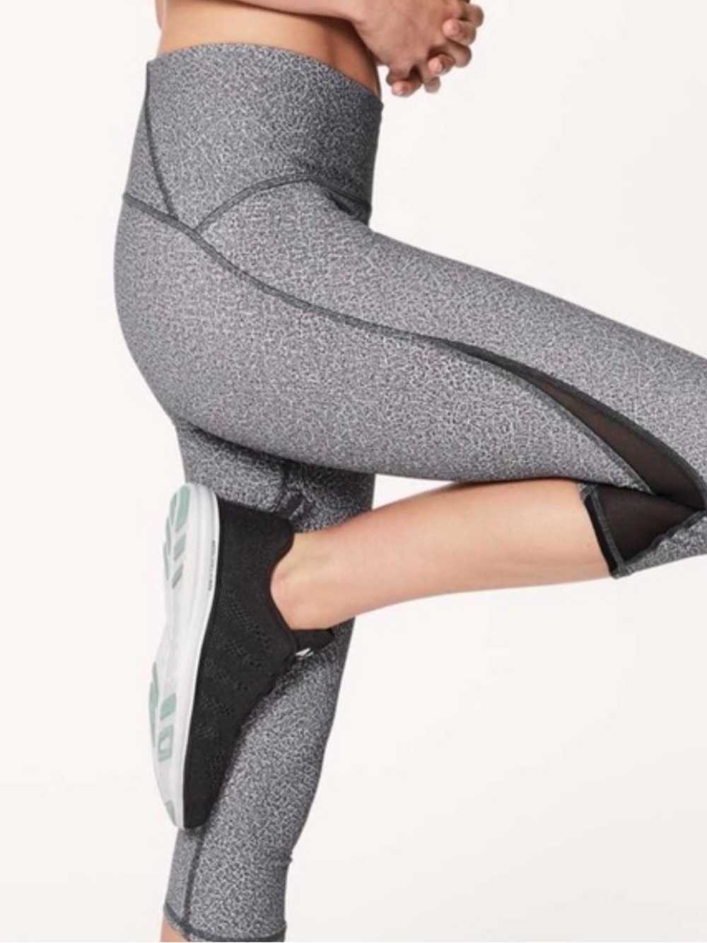 Lululemon High-Waist Gray Speckled Capri Leggings with Sheer Mesh Panel